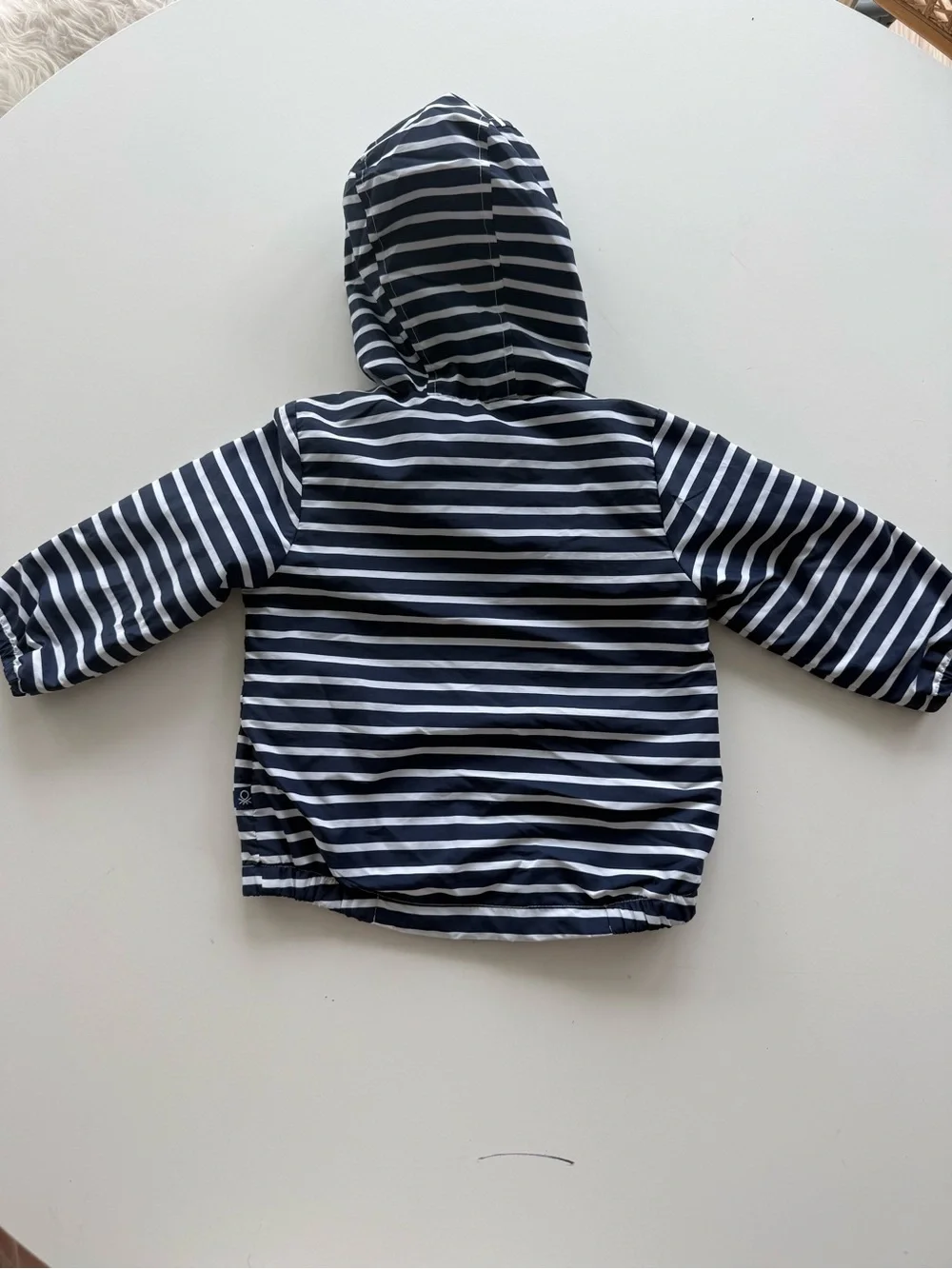 United Colors of Benetton Striped Navy & White Hooded Infant Jacket